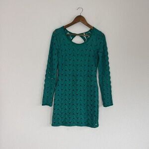 Free People Green Wild Thing Open Back Knit Crew Neck Long Sleeve Mini Dress XS
